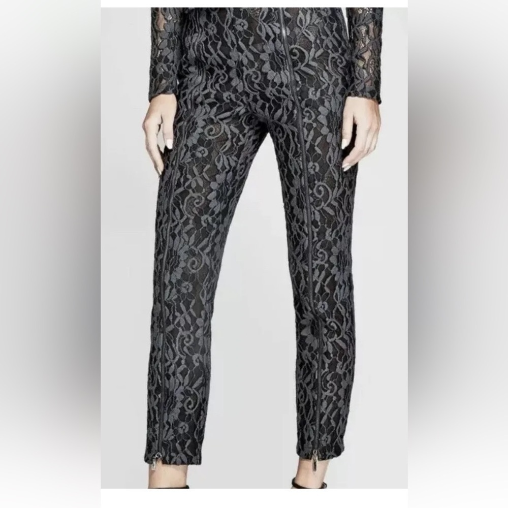NWT Marciano Los Angeles Black Lace Pants Full Length Exposed Zip Size 4